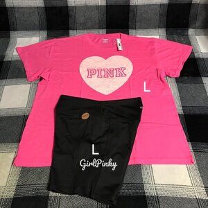victoria secret PINK ULTIMATE BIKE shorts OUTFIT & EVERYDAY LOGO TEE SIZE LARGE